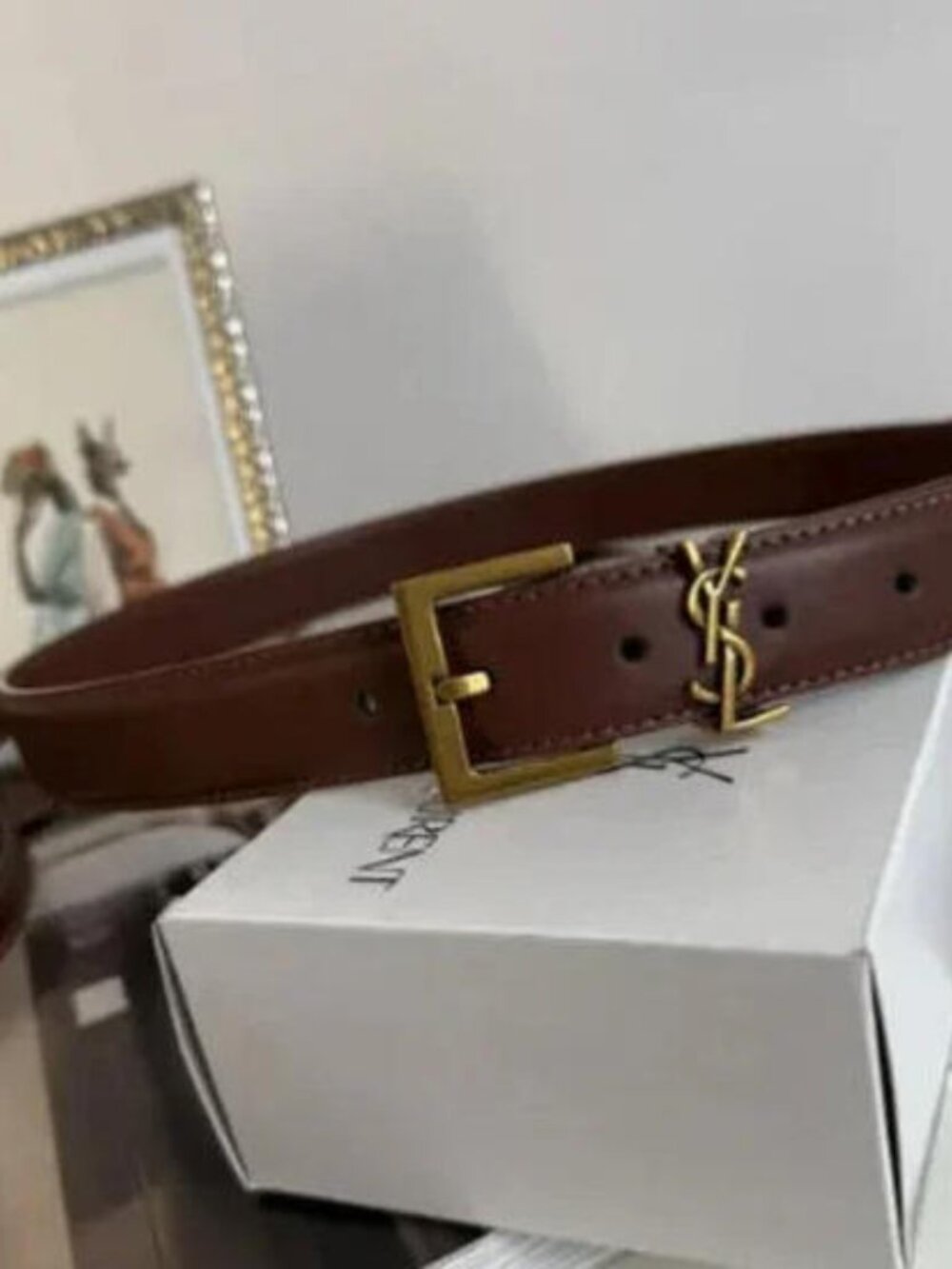 Saint Laurent Dark Brown Belt 90cm - Gold YSL Buckle with Box & Dust Bag - Picture 5 of 6
